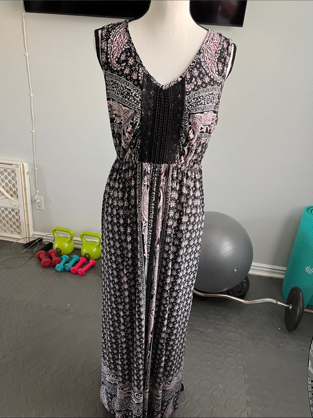 Style & Co. Black and Pink Printed Maxi Dress